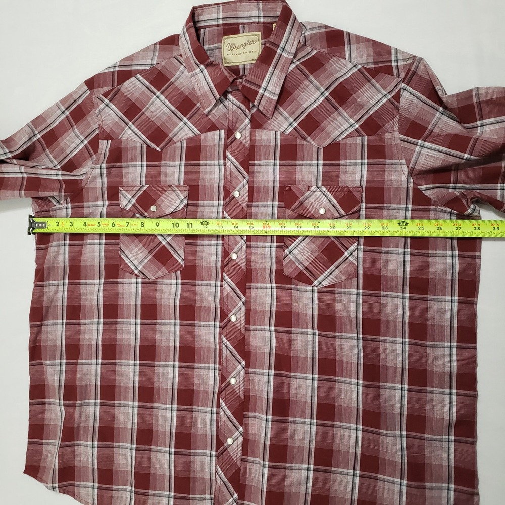 Wrangler Western Shirts Men's‎ 2XL Long Sleeve Plaid Pearl Snap Shirt Burgundy - Picture 12 of 13